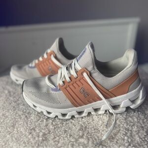 ON Running White and Tan Athletic Shoes